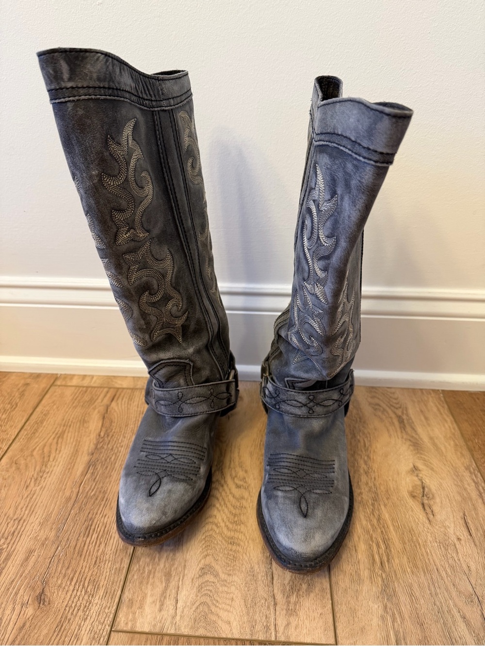 liberty Gray Embroidered Western Heeled Boots